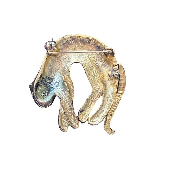 Leopard-Shaped Gold-Tone Brooch With Rhinestone Eyes - Picture 3 of 3